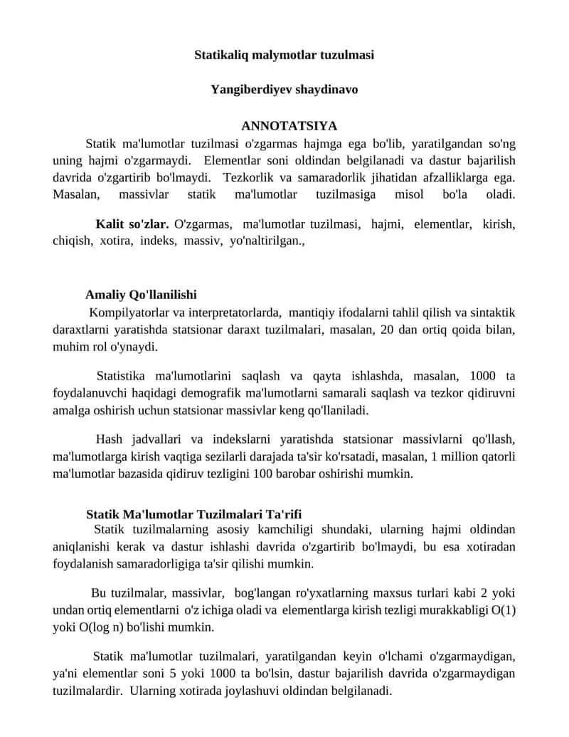 Statikaliq malymotlar tuzulmasi