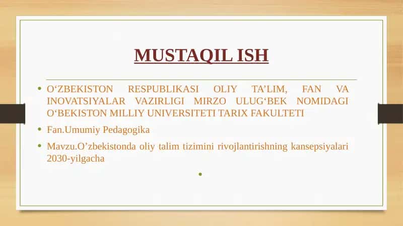 O‘zbekistonda oliy talim tizimini rivojlantirishning kansepsiyalari 2030-yilgacha