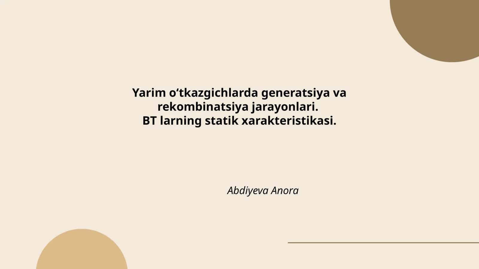 Yarim oʻtkazgichlarda generatsiya va rekombinatsiya jarayonlari
