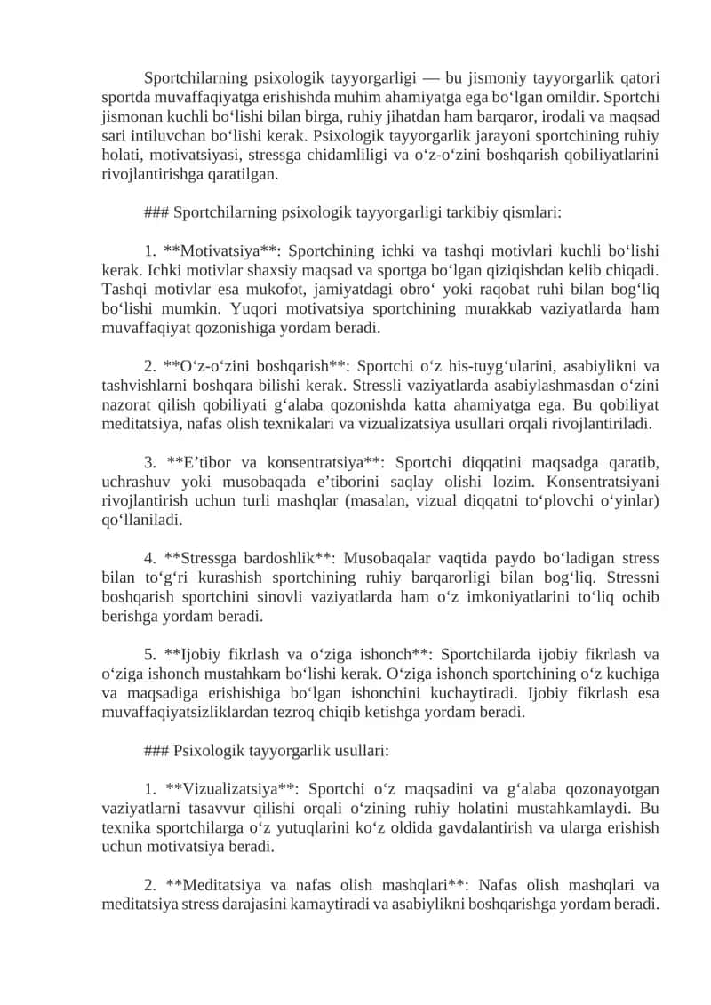 Sportchilarning psixologik tayyorgarligi