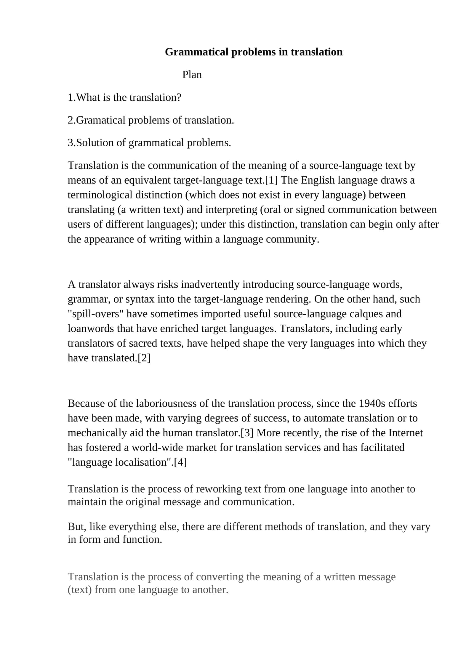 Grammatical problems in translation