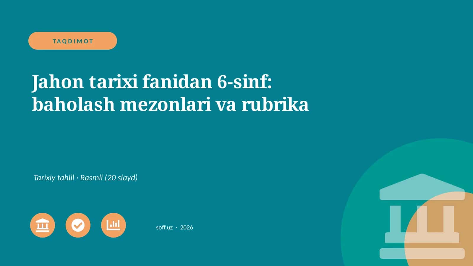 Jahon tarixi fanidan 6-sinf: baholash mezonlari va rubrika