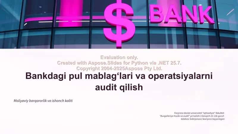Bankdagi pul mablag‘lari va operatsiyalarni audit qilish