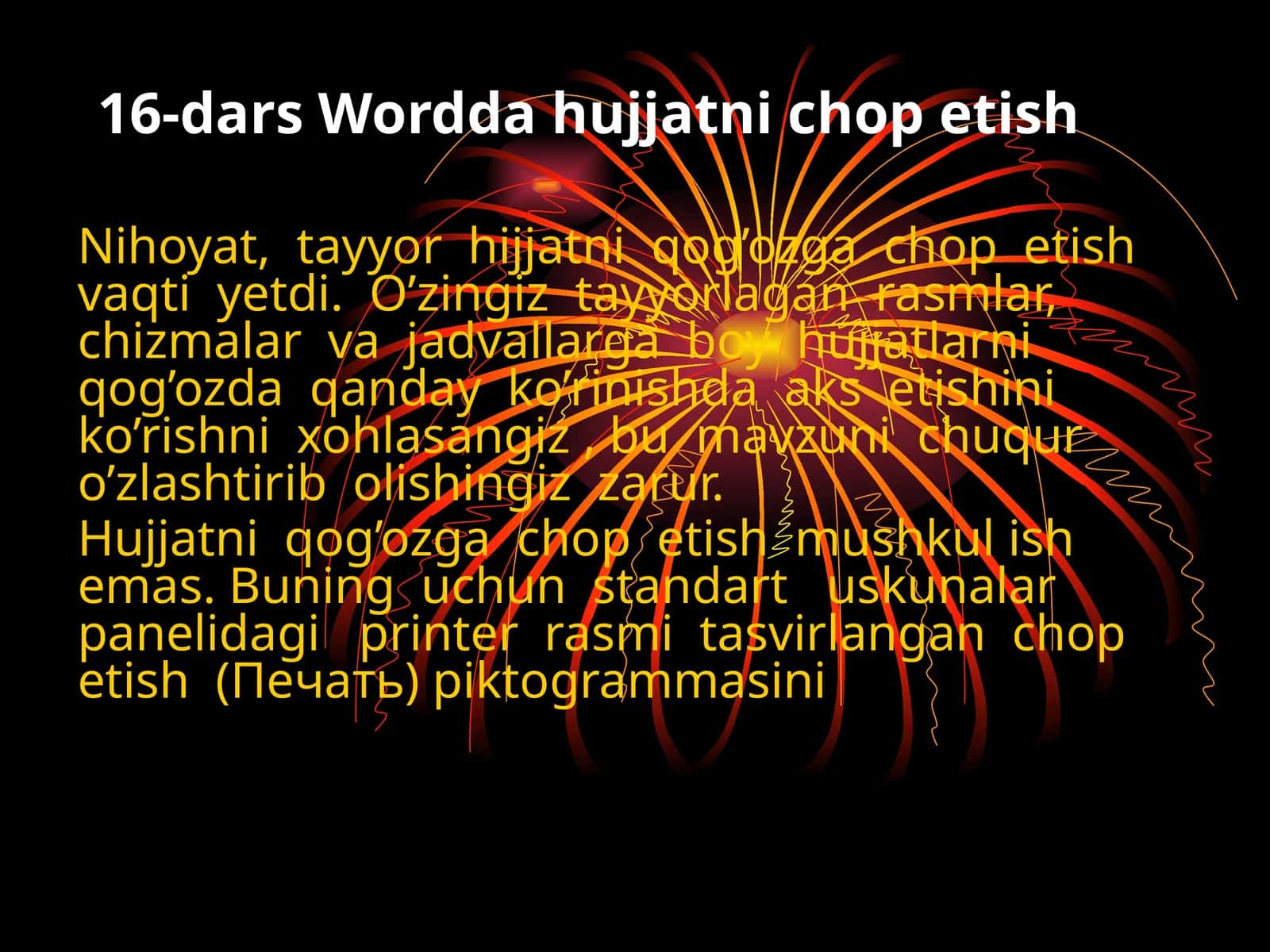 16-dars Wordda hujjatni chop etish