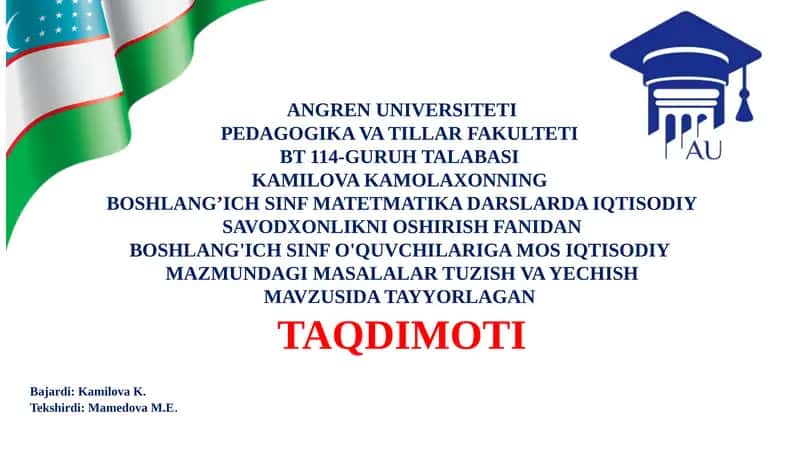 Boshlang‘ich Sinf Iqtisodi Masalalar