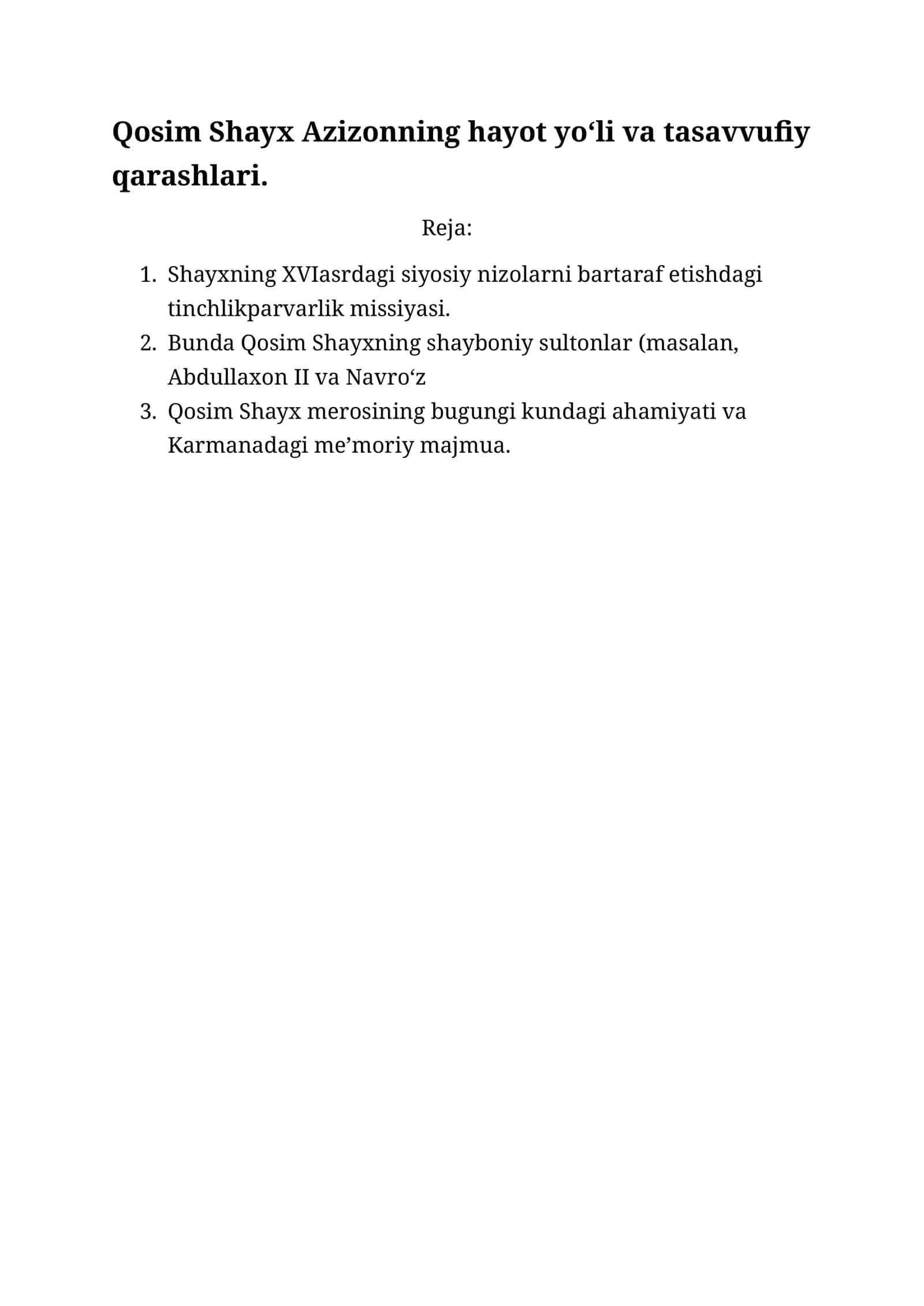 Qosim Shayx Azizonning hayot yo‘li va tasavvufiy qarashlari