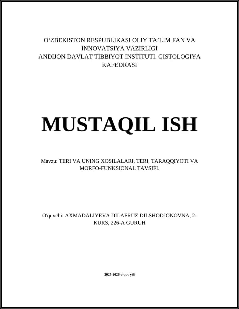 TERI VA UNING XOSILALARI. TERI, TARAQQIYOTI VA MORFO-FUNKSIONAL TAVSIFI
