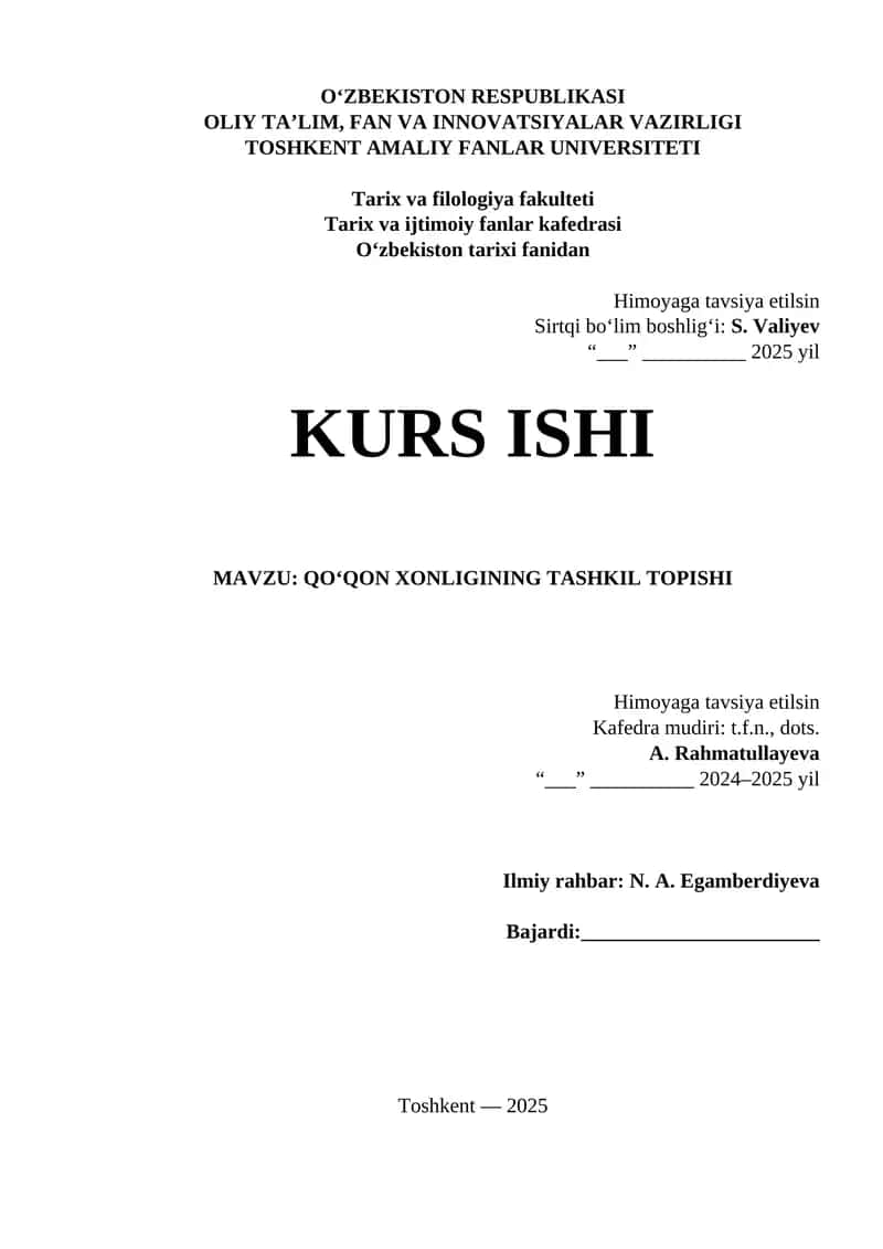 QO‘QON XONLIGINING TASHKIL TOPISHI