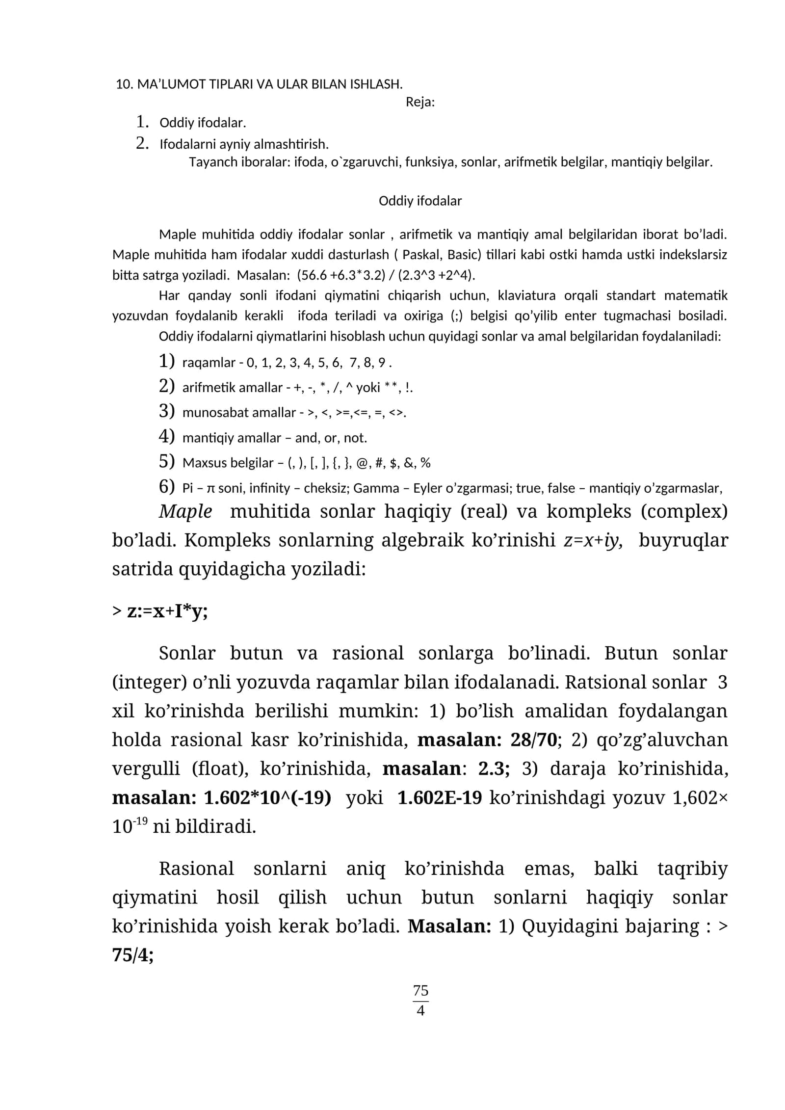 MA’LUMOT TIPLARI VA ULAR BILAN ISHLASH