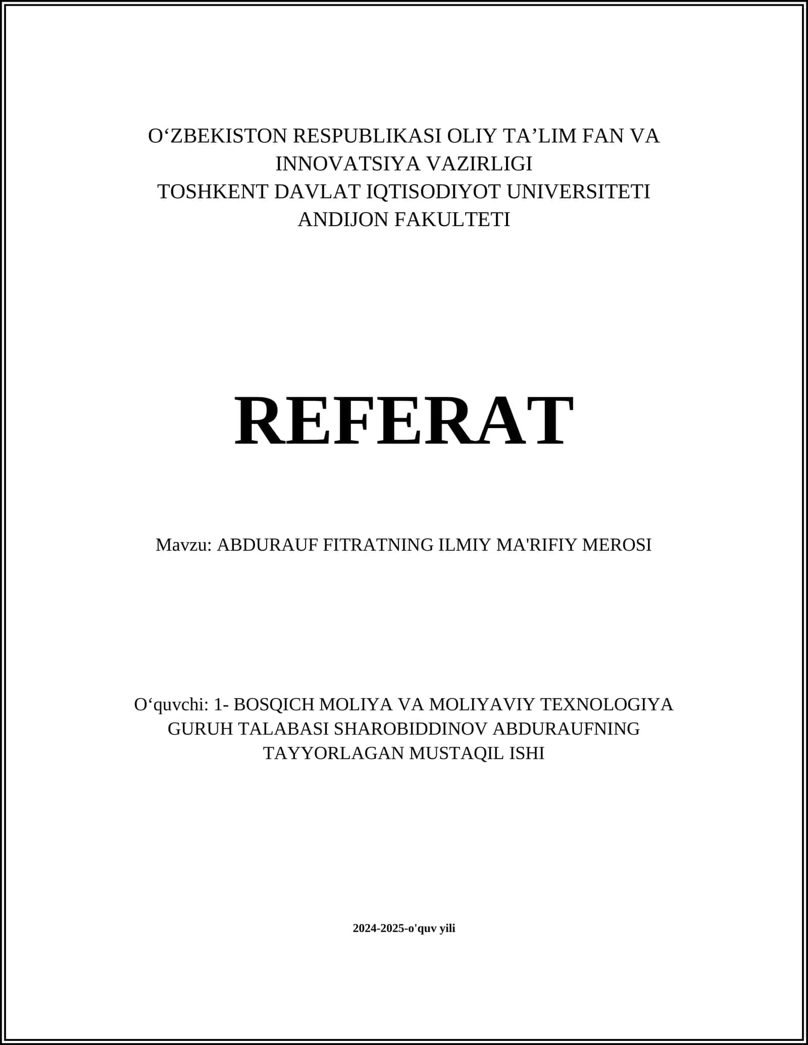 ABDURAUF FITRATNING ILMIY MA'RIFIY MEROSI