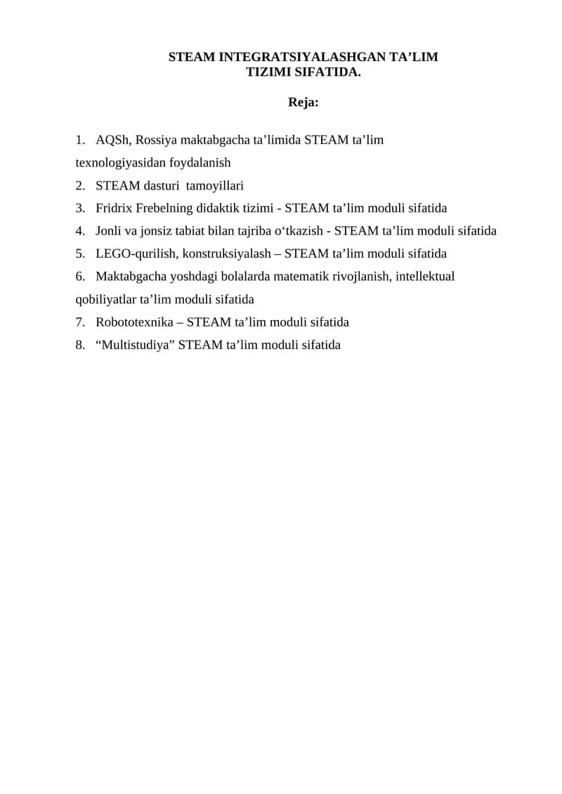 STEAM INTEGRATSIYALASHGAN TA’LIM TIZIMI