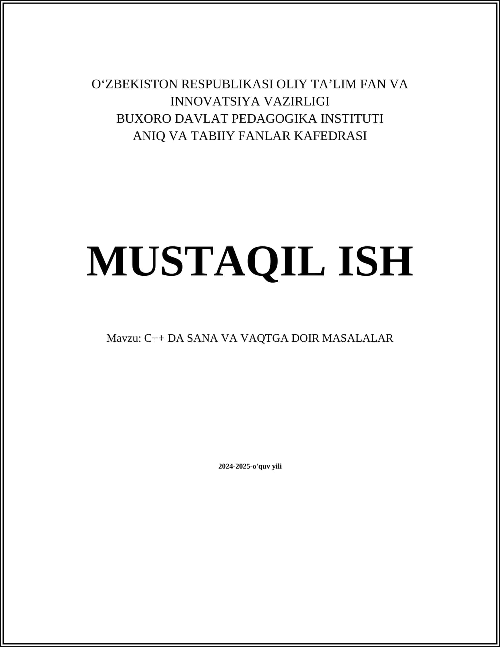 C++ DA SANA VA VAQTGA DOIR MASALALAR