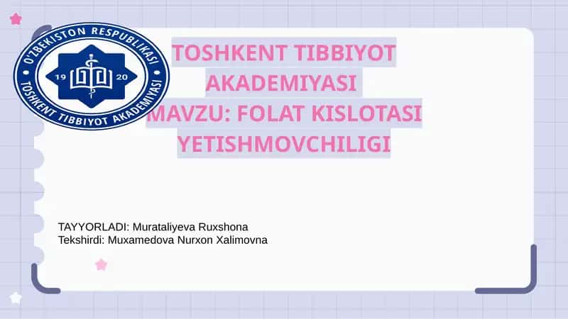 Folat kislotasi etishmovchiligi