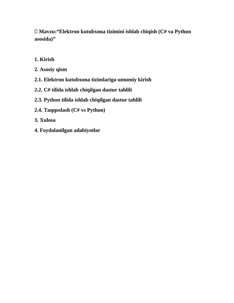 Elektron kutubxona tizimini ishlab chiqish (C# va Python asosida)