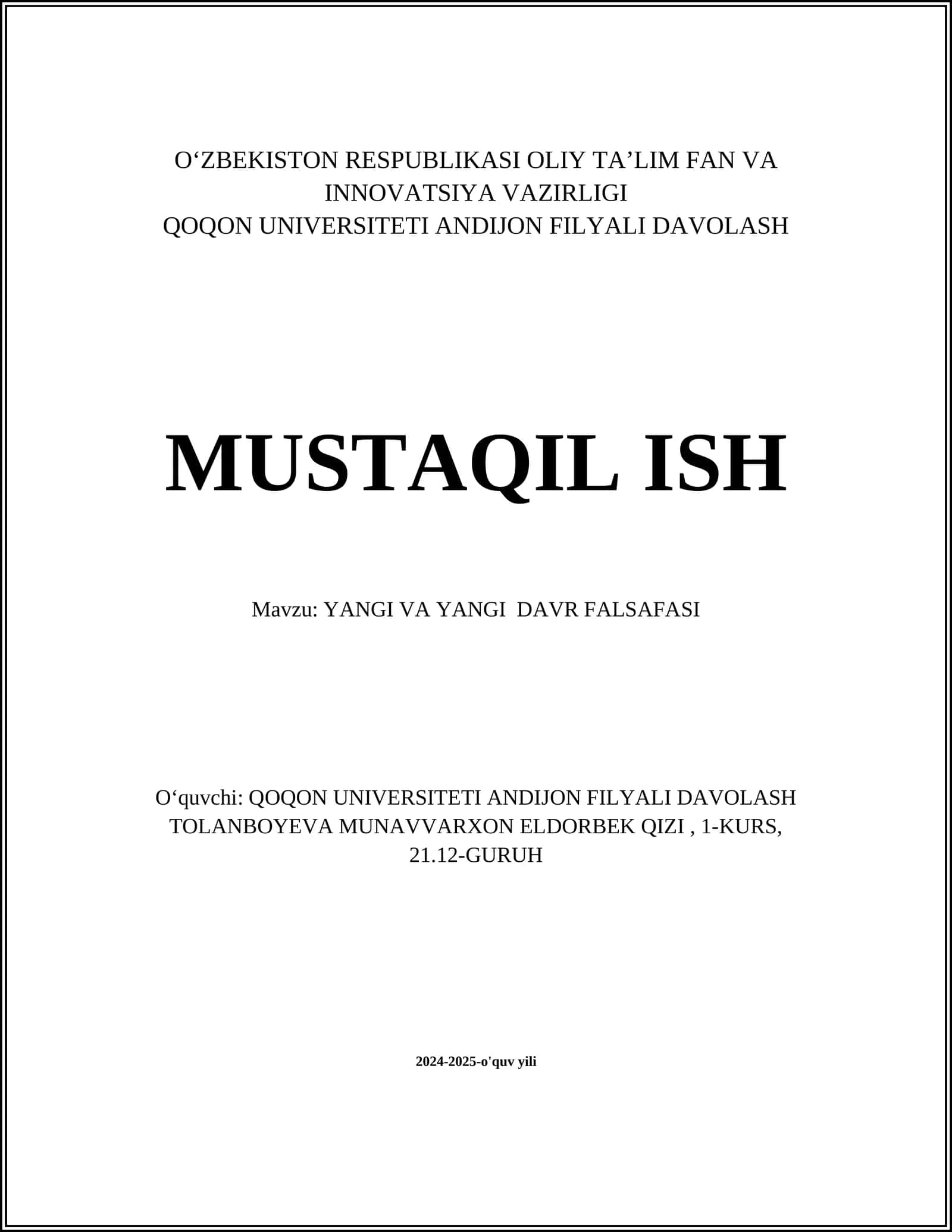 YANGI VA YANGI DAVR FALSAFASI