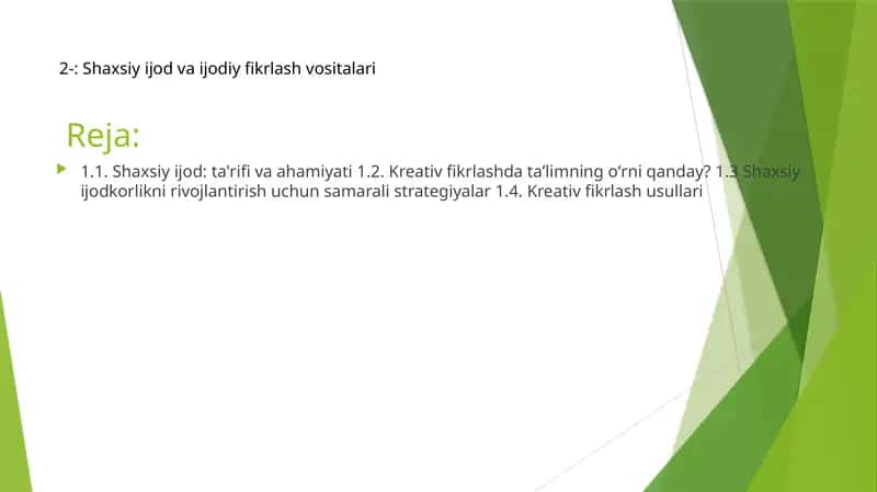 Shaxsiy ijod va ijodiy fikrlash vositalari