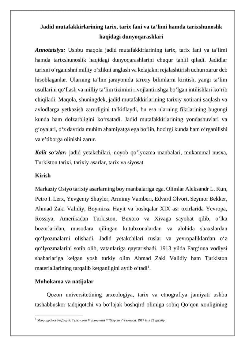Jadid mutafakkirlarining tarix