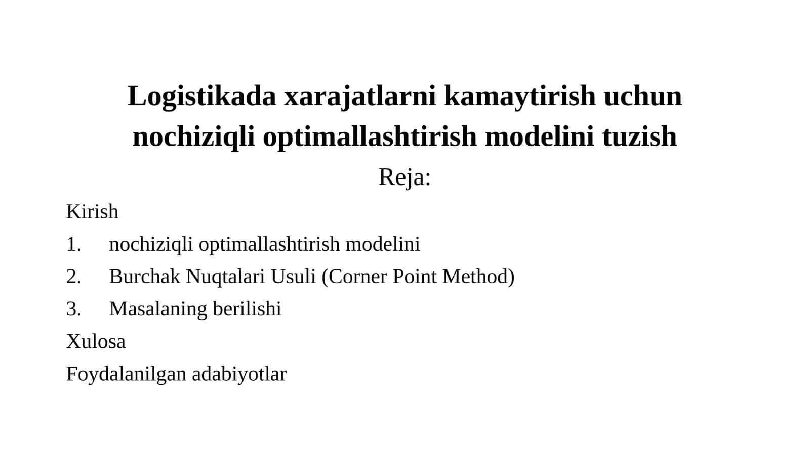 Nochiziqli optimallashtirish modelini tuzish
