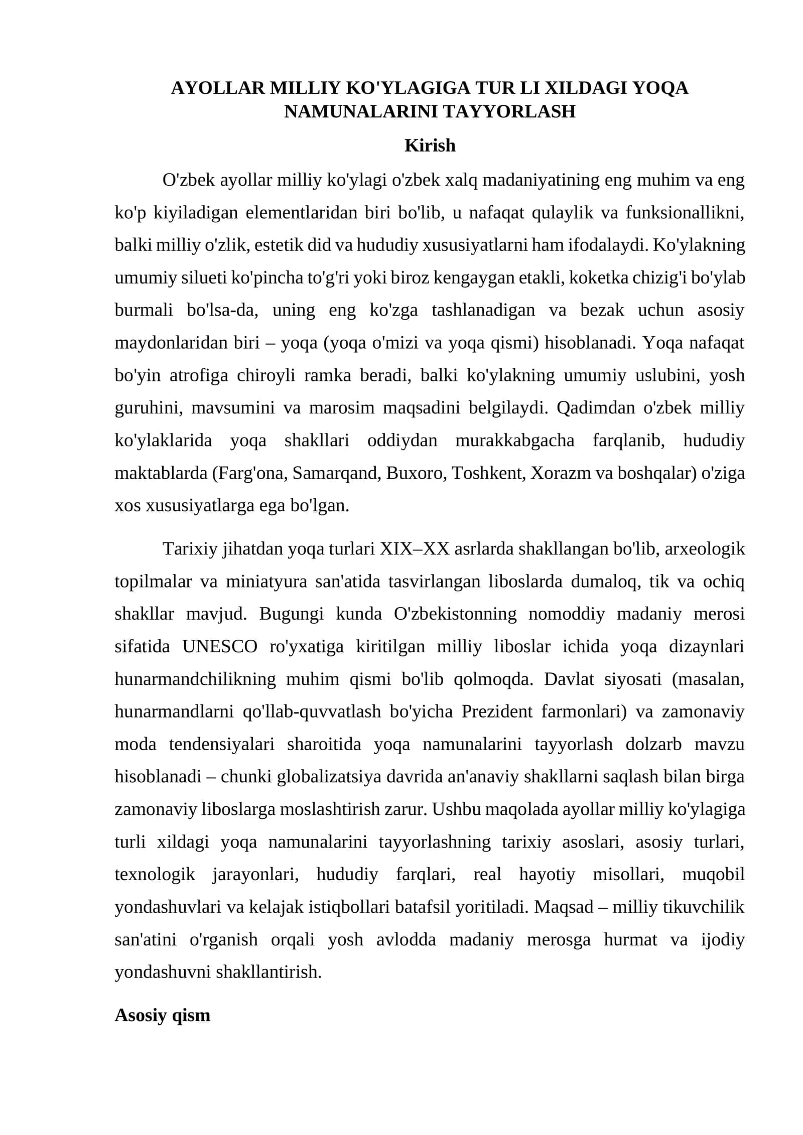 Ayollar milliy ko'ylagiga turli xildagi yoqa namunalarini tayyorlash