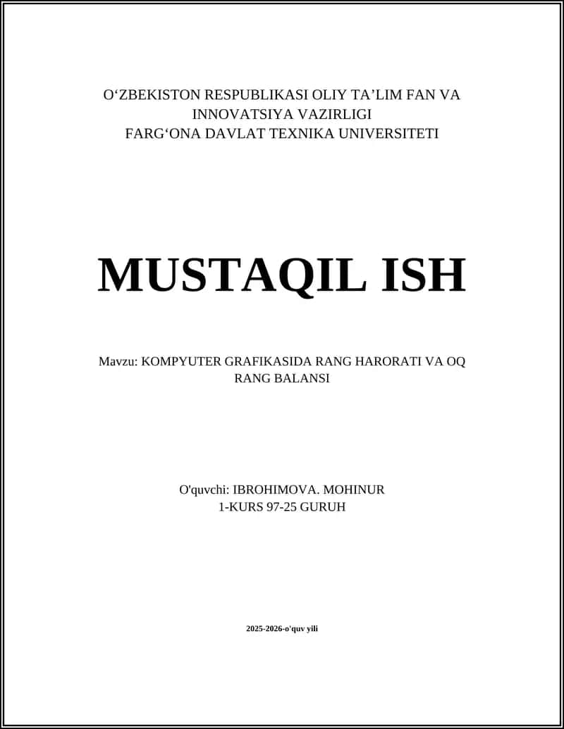 KOMPYUTER GRAFIKASIDA RANG HARORATI VA OQ RANG BALANSI