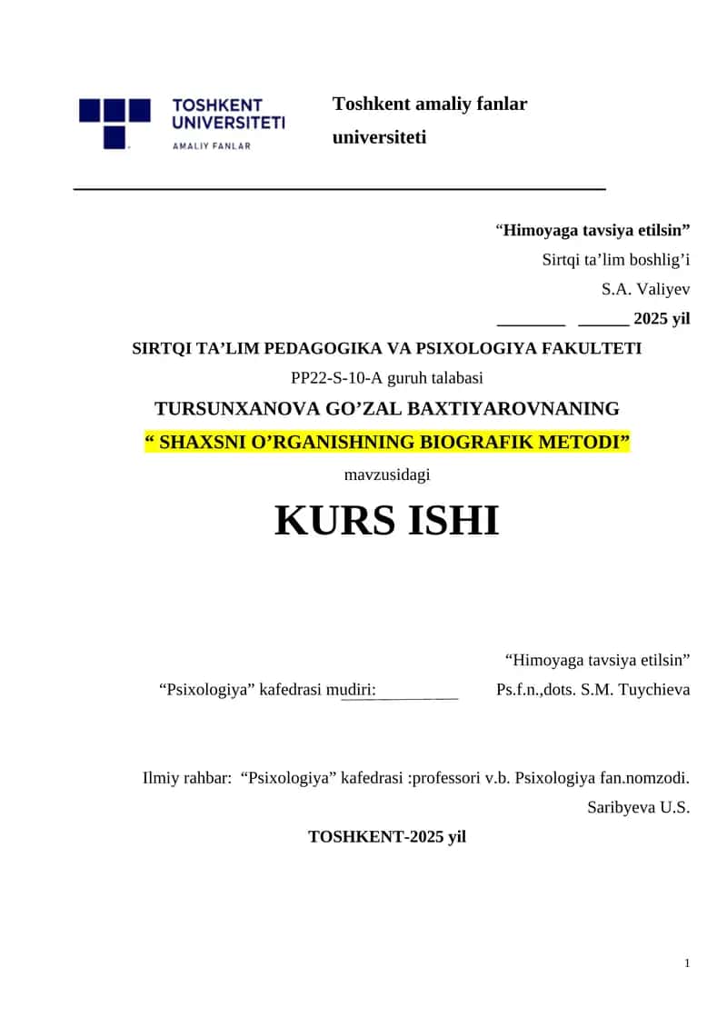 SHAXSNI O’RGANISHNING BIOGRAFIK METODI.