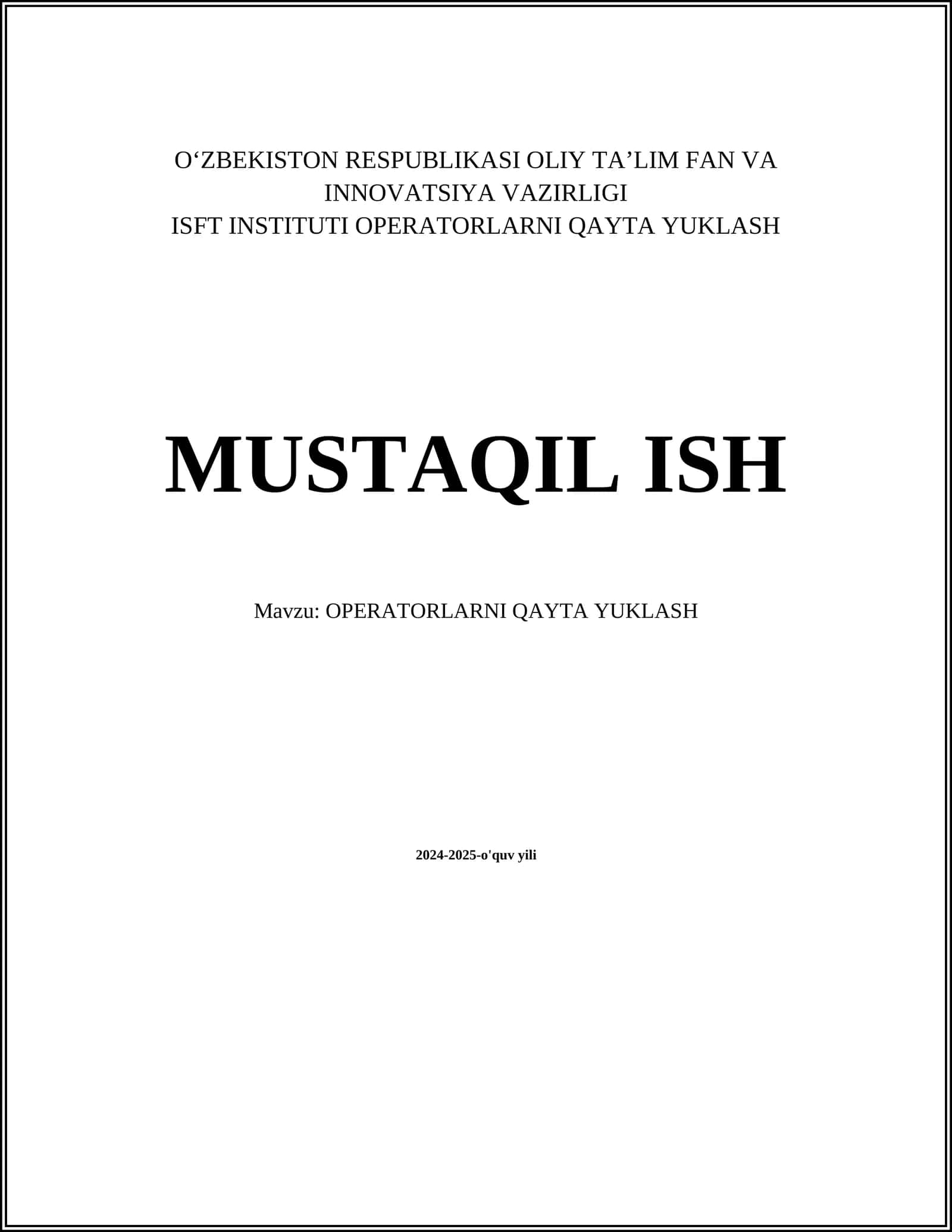 OPERATORLARNI QAYTA YUKLASH
