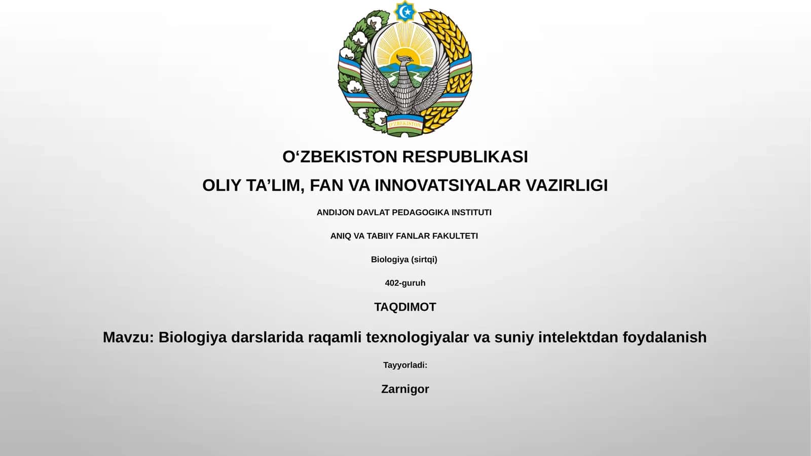 Biologiya darslarida raqamli texnologiyalar va suniy intelektdan foydalanish
