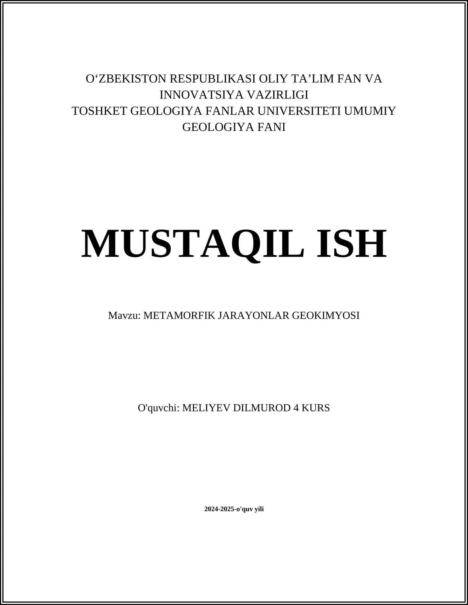 METAMORFIK JARAYONLAR GEOKIMYOSI