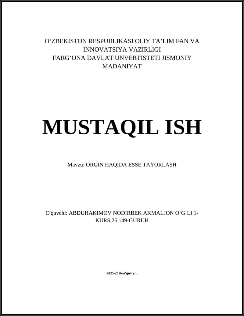 ORGIN HAQIDA ESSE TAYORLASH