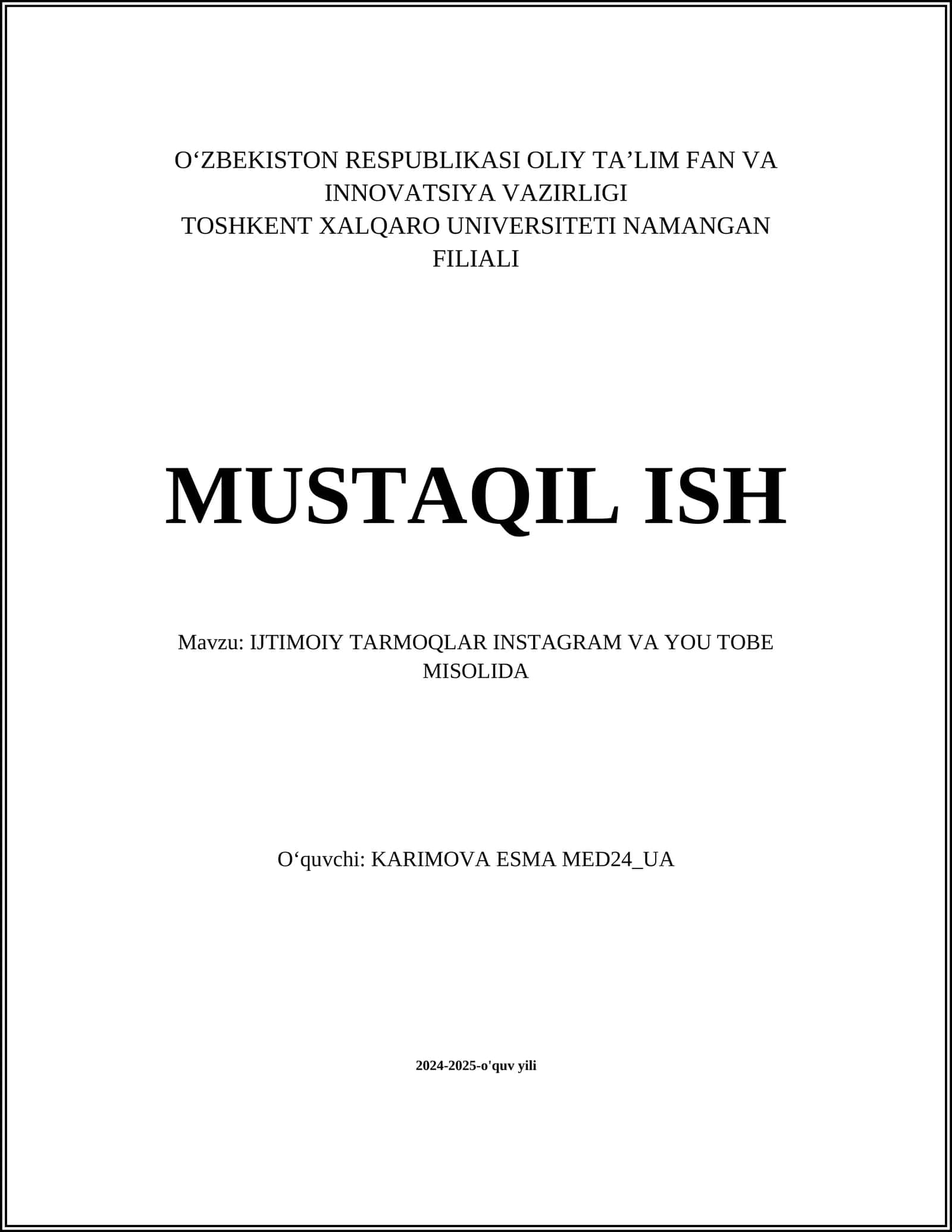 IJTIMOIY TARMOQLAR INSTAGRAM VA YOU TOBE MISOLIDA