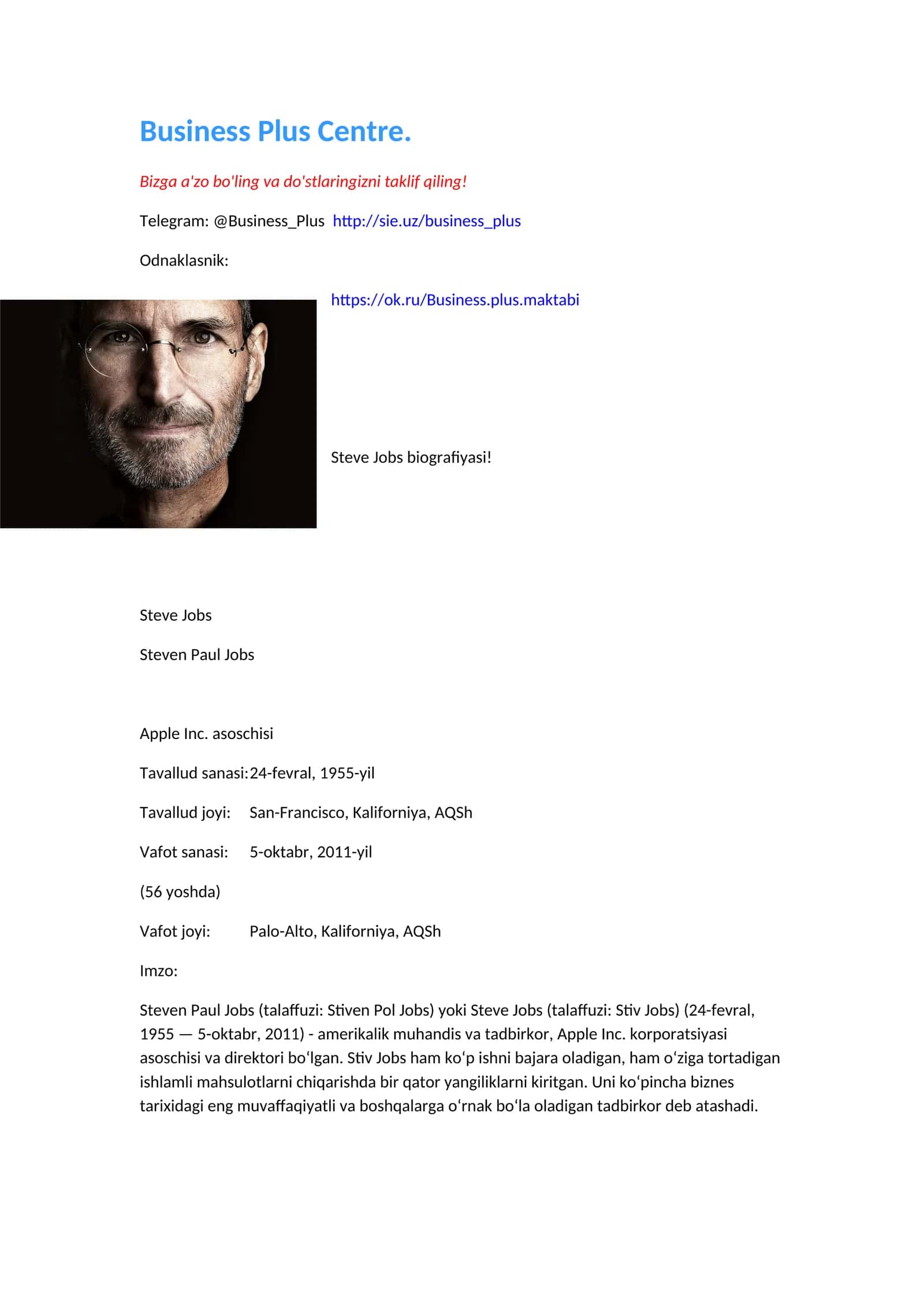 Steve Jobs biografiyasi