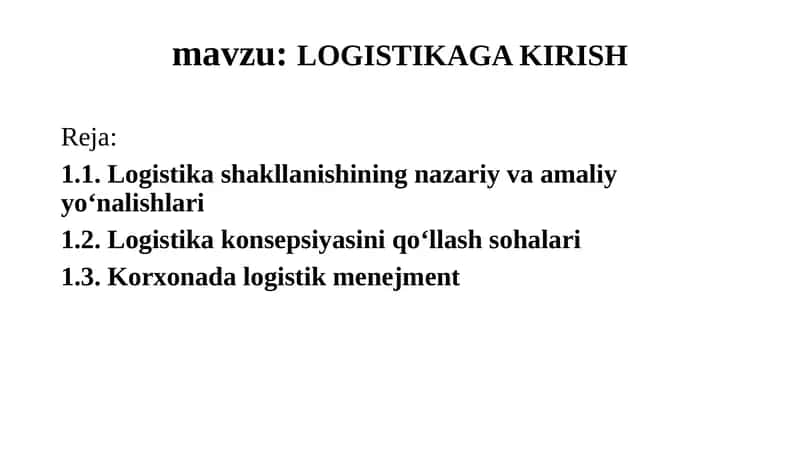 LOGISTIKAGA KIRISH