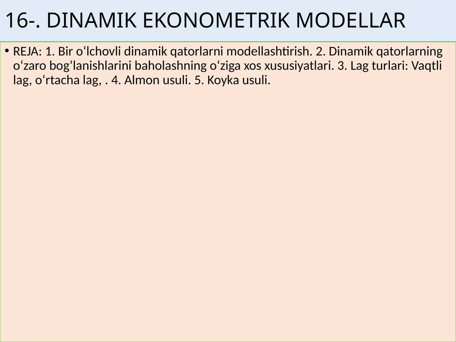 DINAMIK EKONOMETRIK MODELLAR