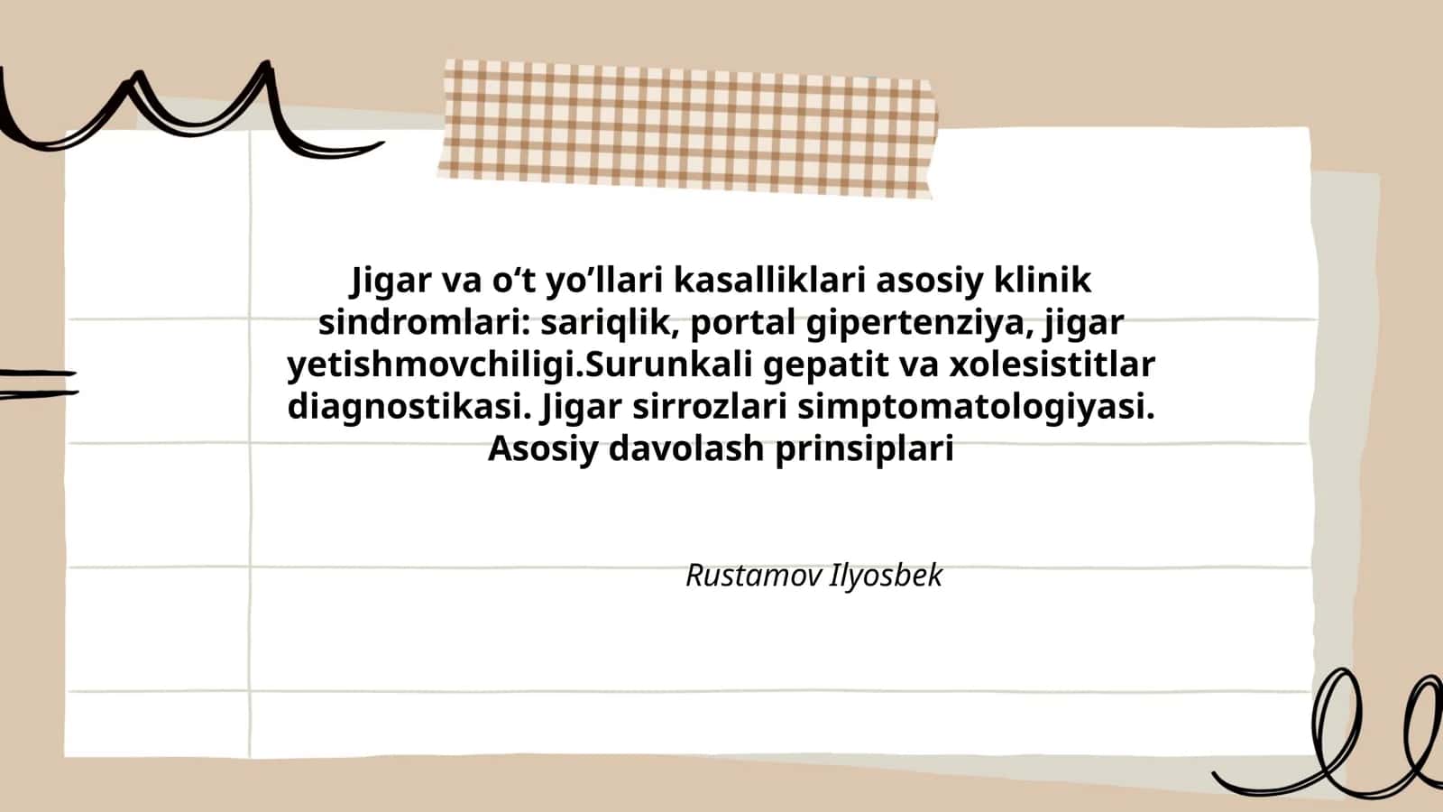 Jigar va oʻt yoʼllari kasalliklari asosiy klinik sindromlari