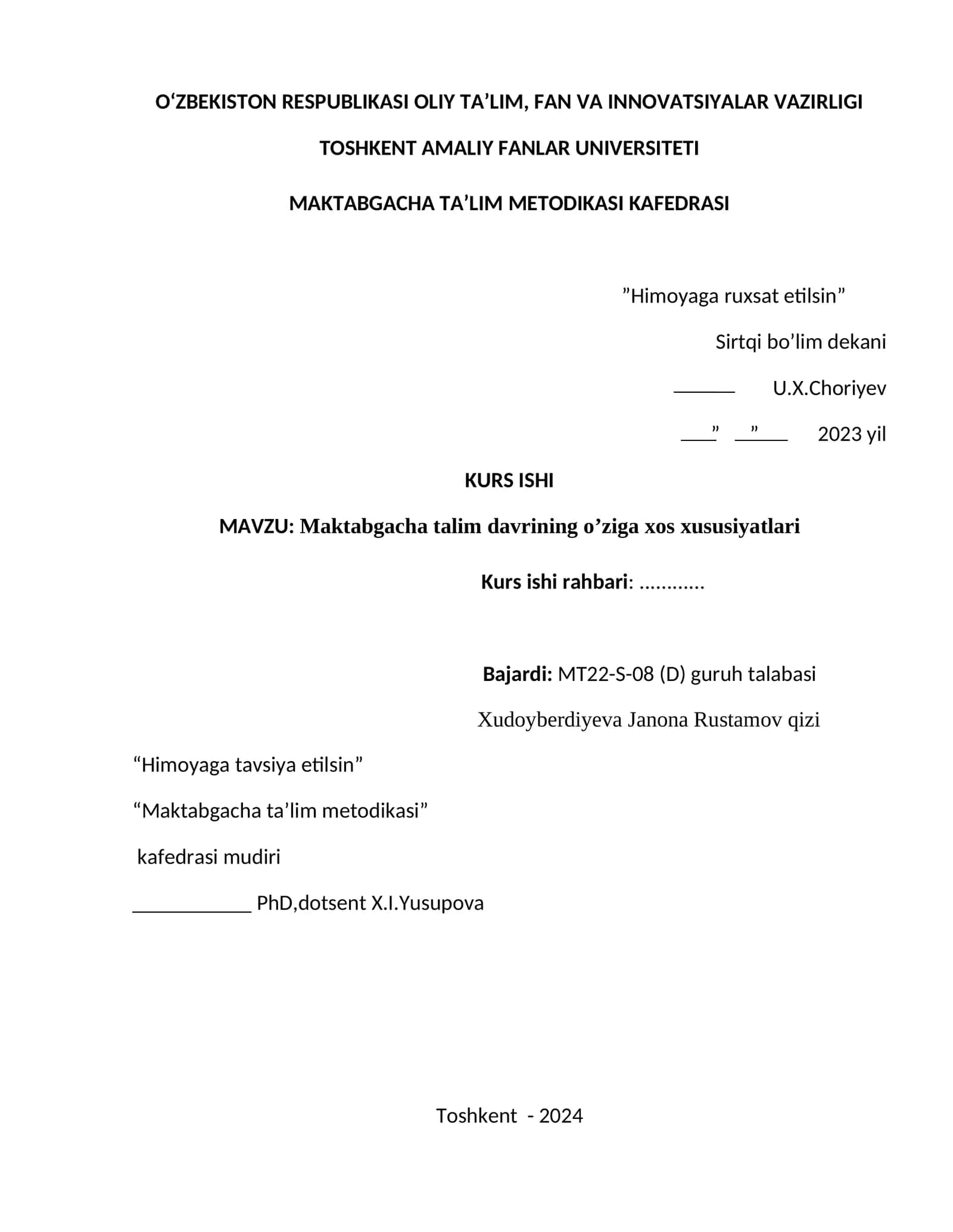 Maktabgacha talim davrining o’ziga xos xususiyatlari
