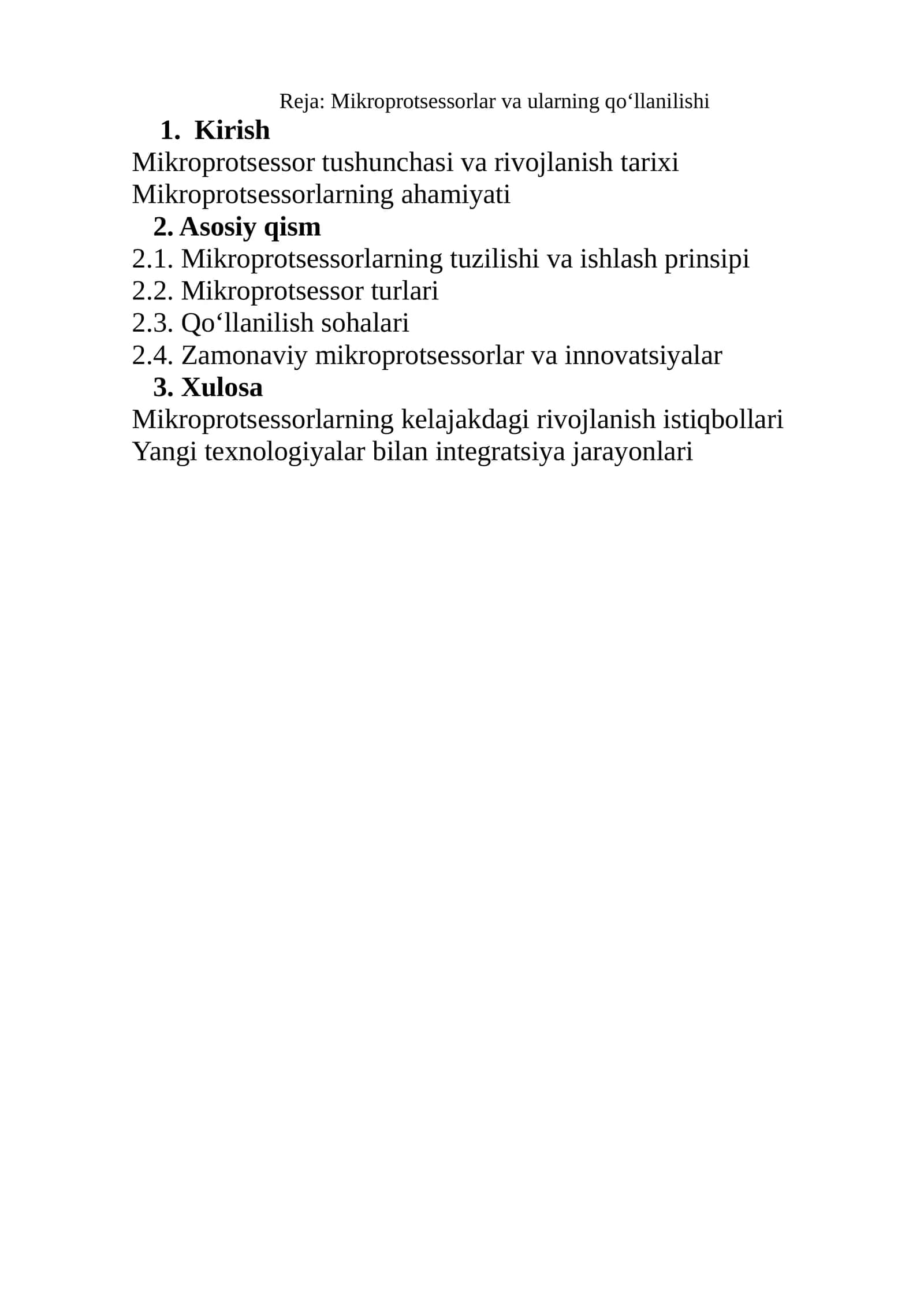 Mikroprotsessorlar va ularning qo‘llanilishi