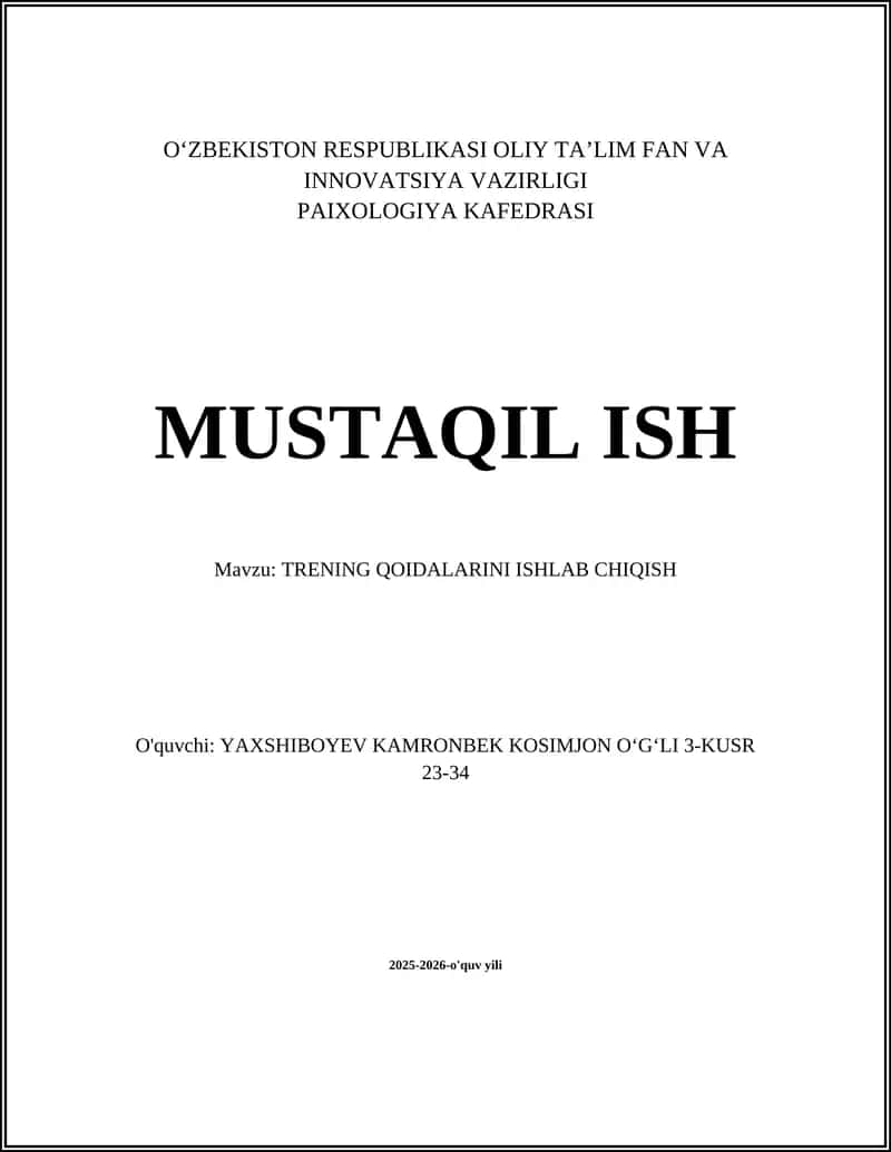 TRENING QOIDALARINI ISHLAB CHIQISH