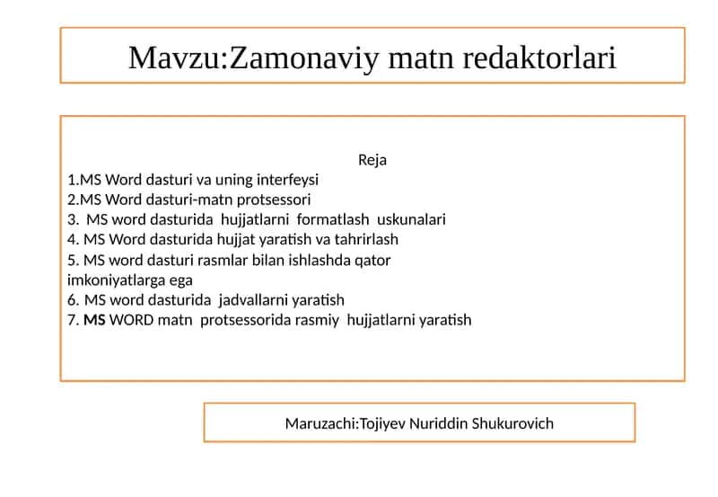 MS Word dasturi va uning interfeysi