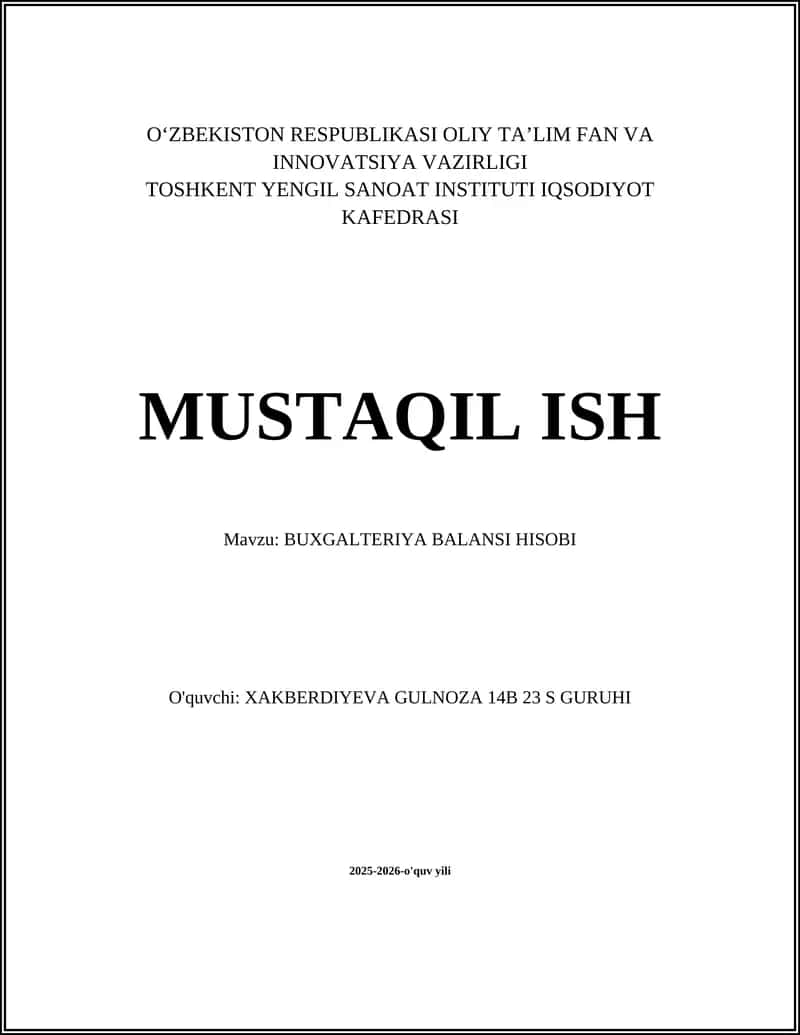 BUXGALTERIYA BALANSI HISOBI