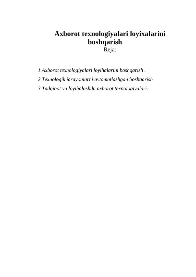 Axborot texnologiyalari loyixalarini boshqarish