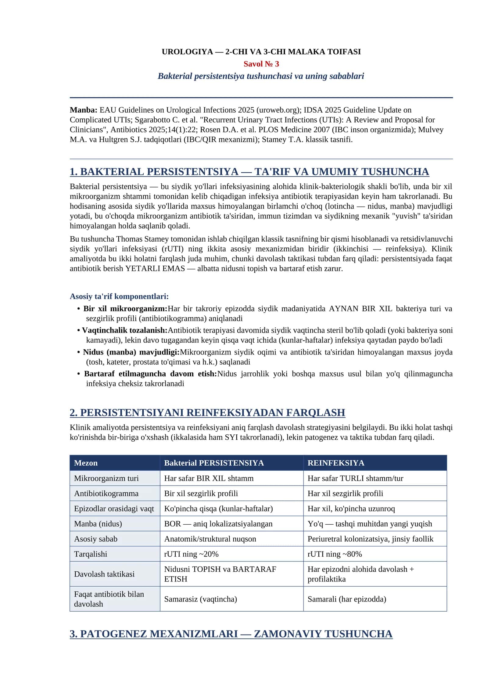 Bakterial persistentsiya tushunchasi va uning sabablari