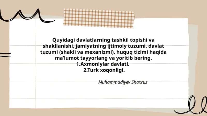 Quyidagi davlatlarning tashkil topishi va shakllanishi