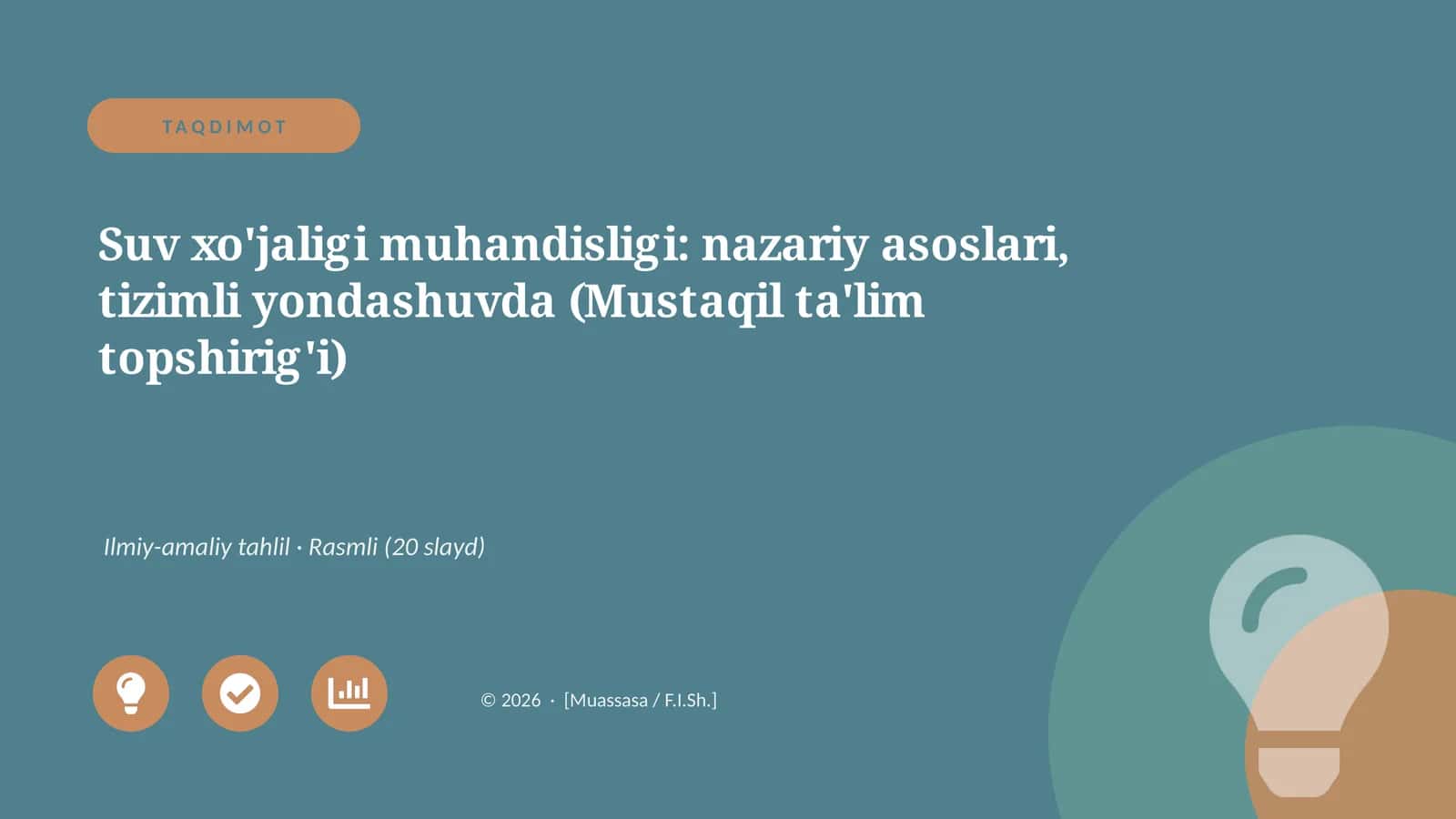 Suv xo'jaligi muhandisligi: nazariy asoslari, tizimli yondashuvda (Mustaqil ta'lim topshirig'i)