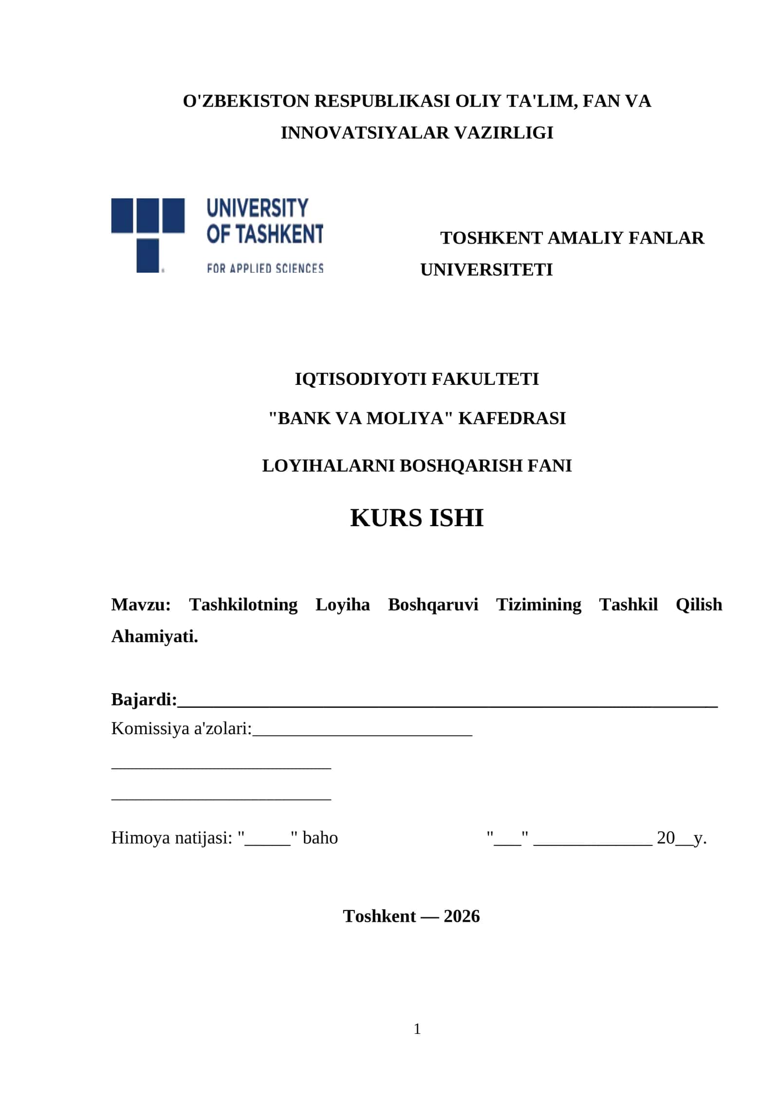 Tashkilotning Loyiha Boshqaruvi Tizimining Tashkil Qilish Ahamiyati