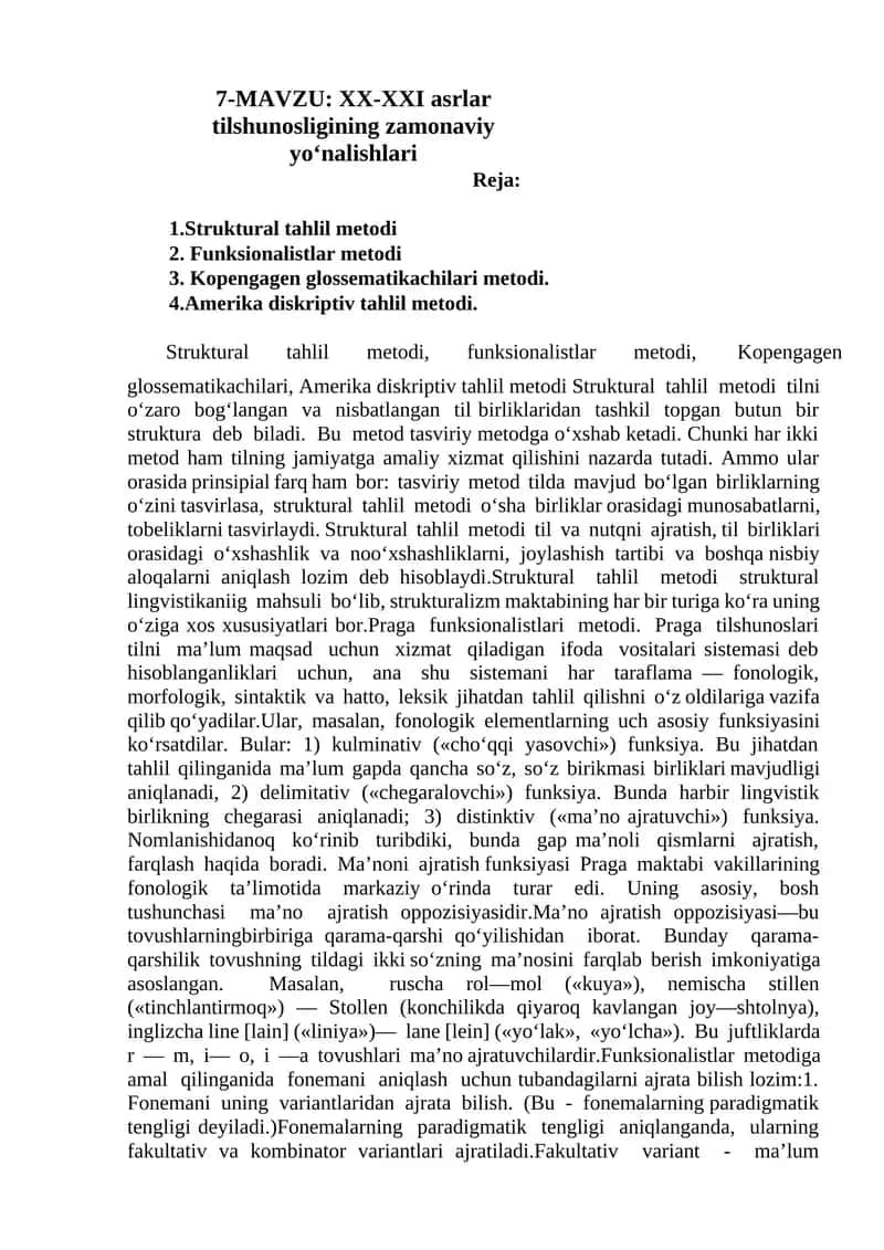 XX-XXI asrlar tilshunosligining zamonaviy yo‘nalishlari