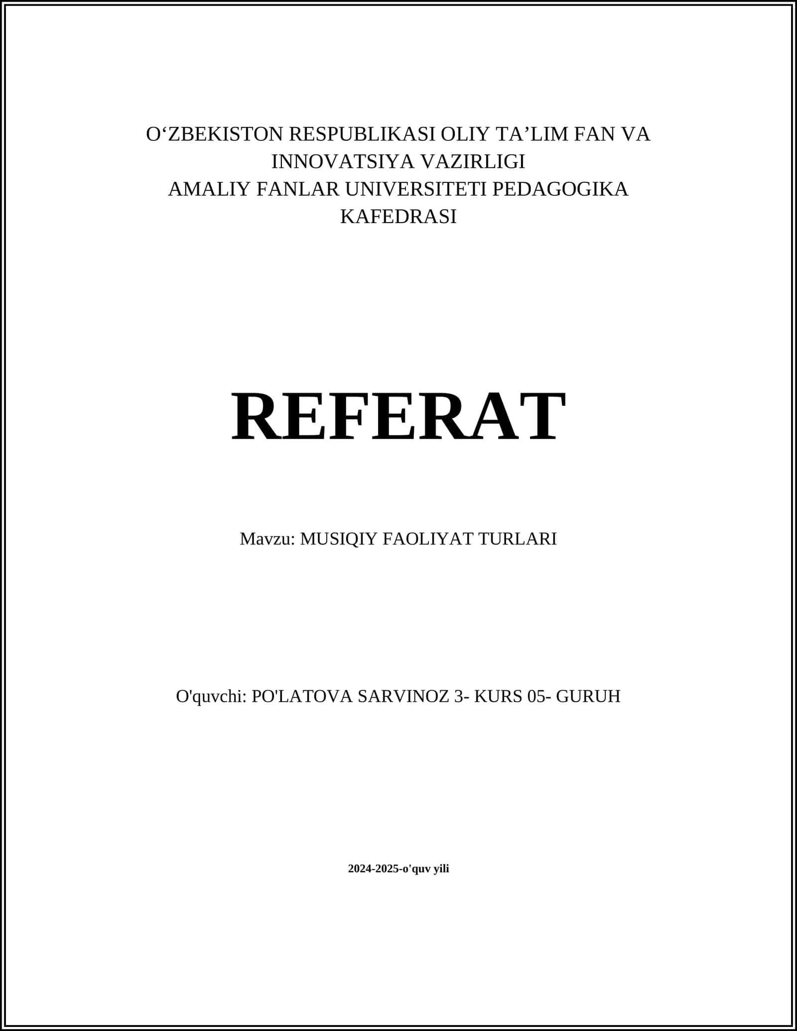MUSIQIY FAOLIYAT TURLARI