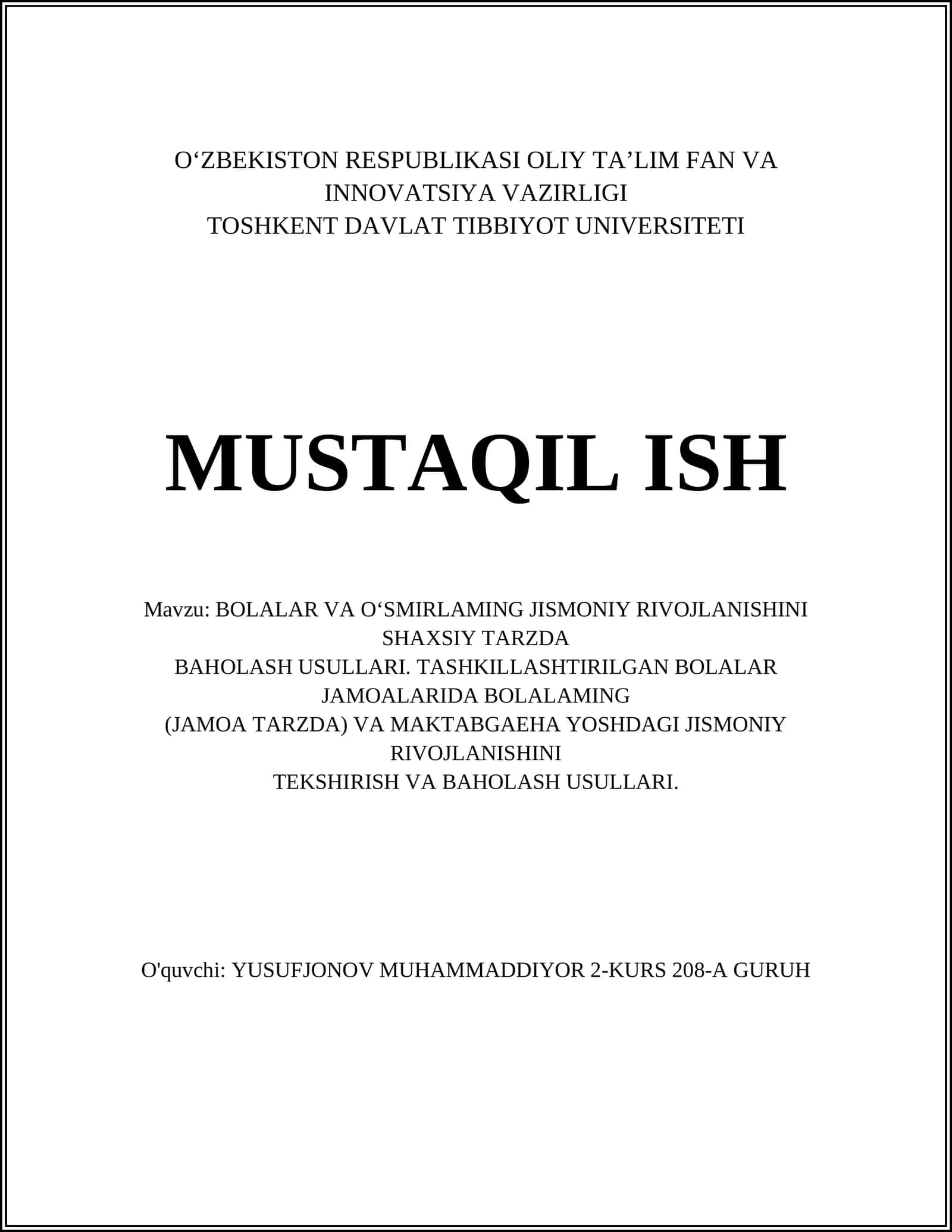 Bolalar va o‘smirlarning jismoniy rivojlanishi