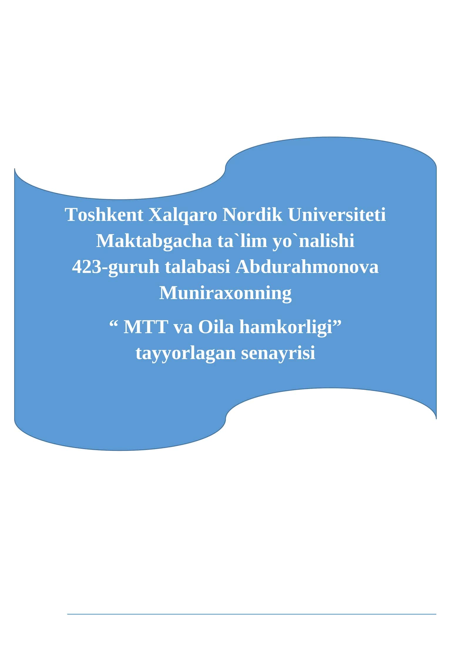 MTT va Oila hamkorligi senayrisi