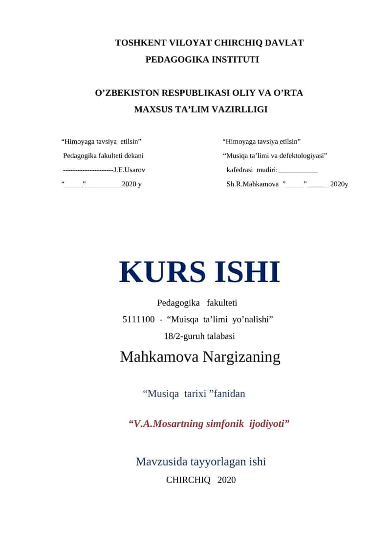 V.A.Mosartning simfonik ijodiyoti