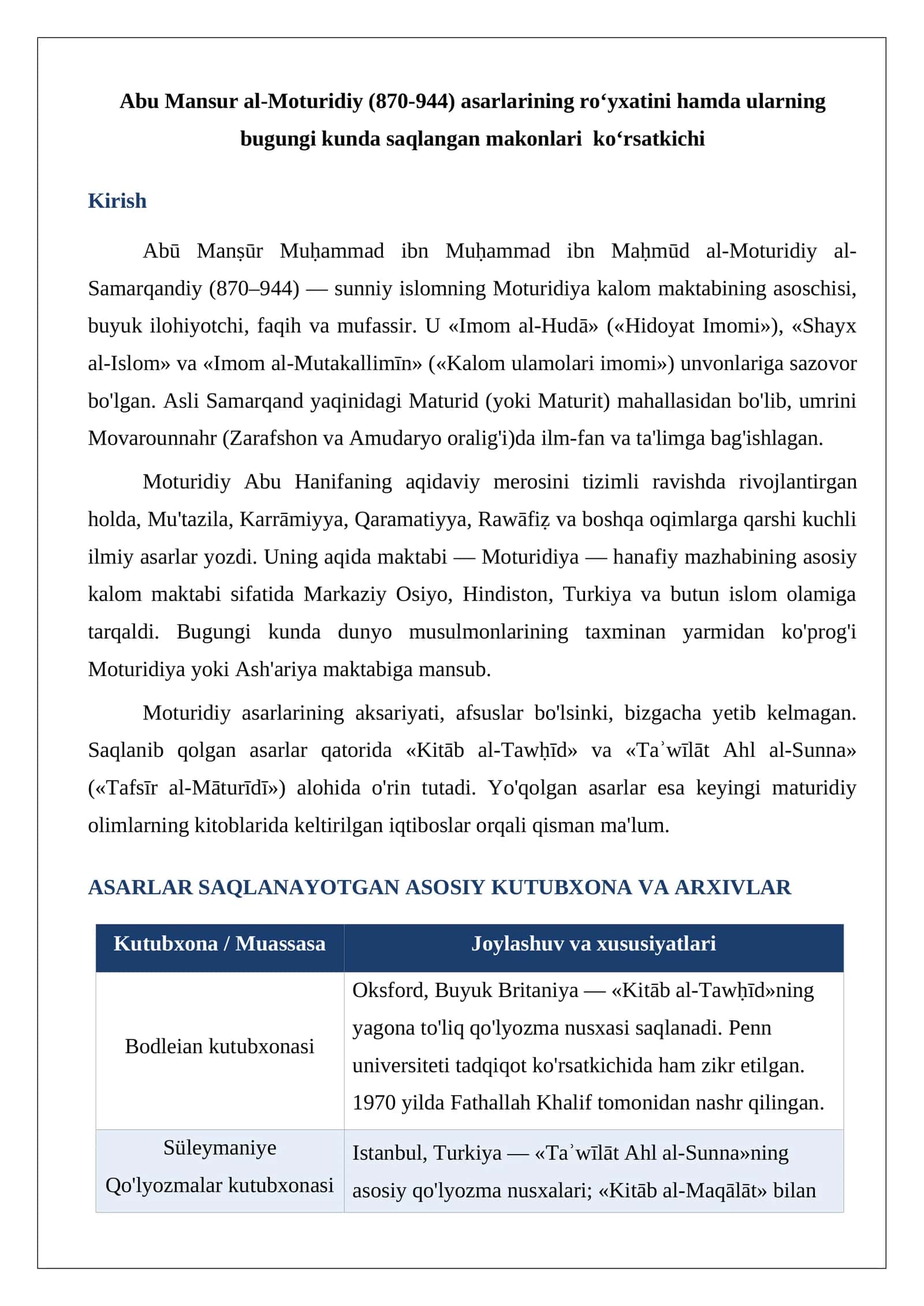 Abu Mansur al-Moturidiy (870-944)